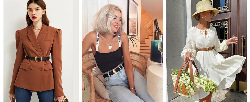 JASGOOD Women's Western Belt Vintage Black Leather Waist Belt with Gold Buckle for Pants Jeans