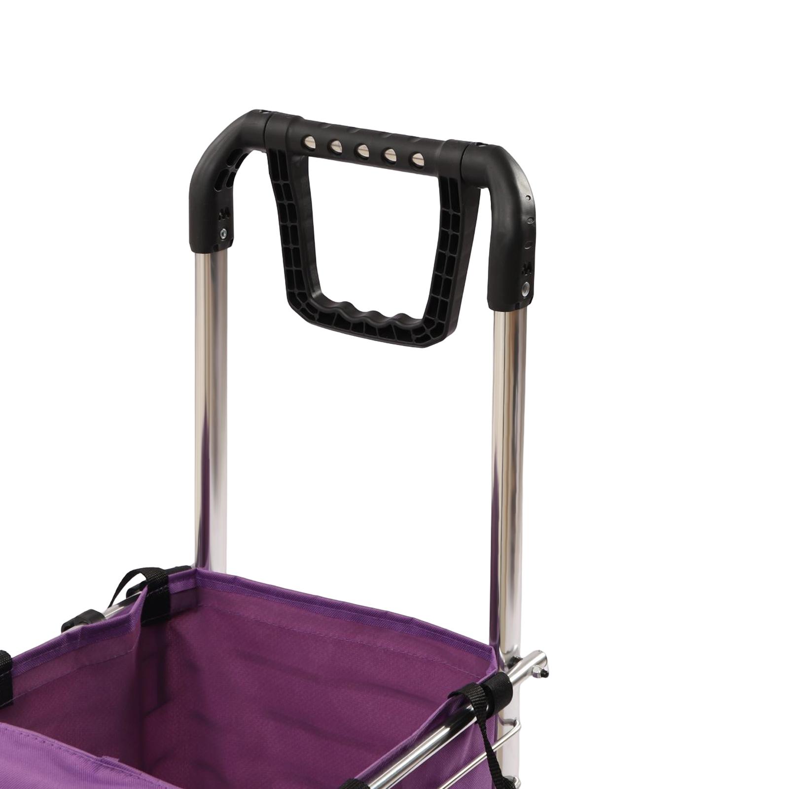 Heavy Duty Folding Shopping Cart with Wheels 40kg Capacity 35L Foldable Grocery Laundry Utility Wagon for Supermarket Picnic Moving Purple Silver