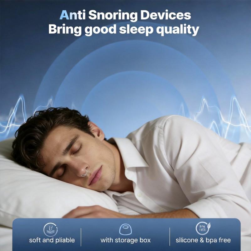 Anti Snoring Devices (4 Pack), Adjustable Silicone Snoring Solution, Anti Snoring Nose Clip, Effectively Relieve Snoring, Stop Snoring for Men and Women, Clear