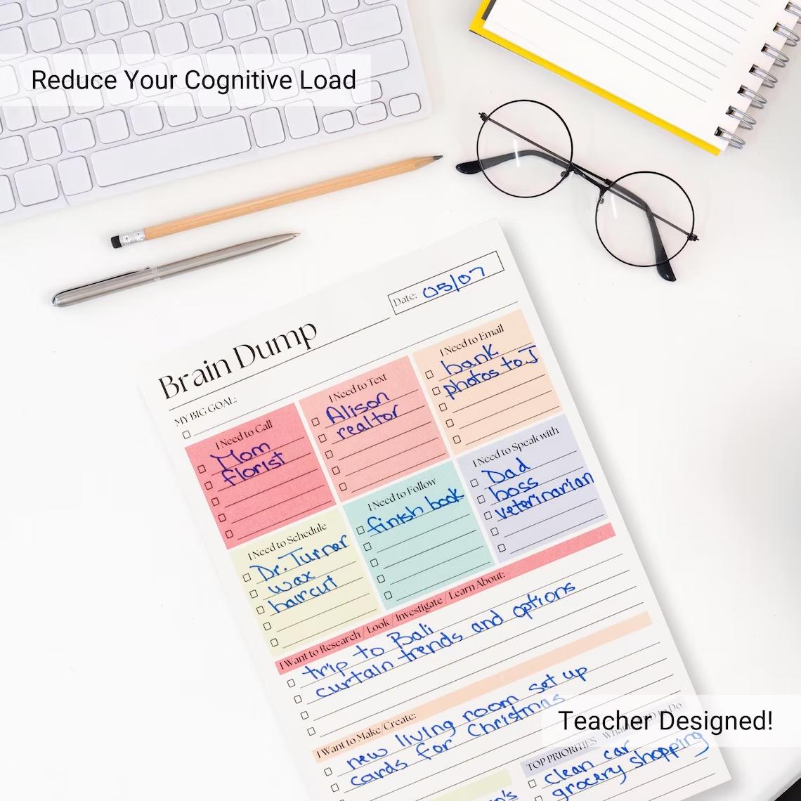 A5 Brain Dump Notebook, 50 Pages Daily To-Do List Planner, Focus Concentration, Improve Efficiency, Reduce Stress, Essential Organizer