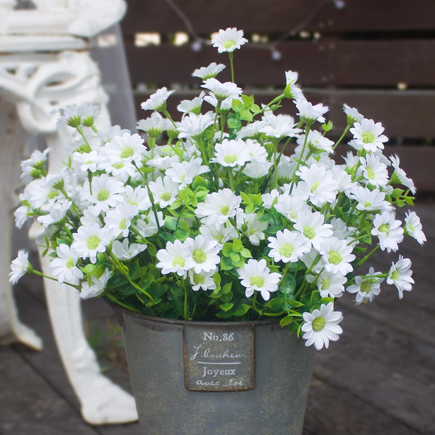 12 Bouquets Artificial Daisies Plastic Faux Flowers Outdoor UV Resistant Fake Daisy Home Decor Window Box Garden Pots Indoor Outdoor Decoration #GLOBAL PICKS