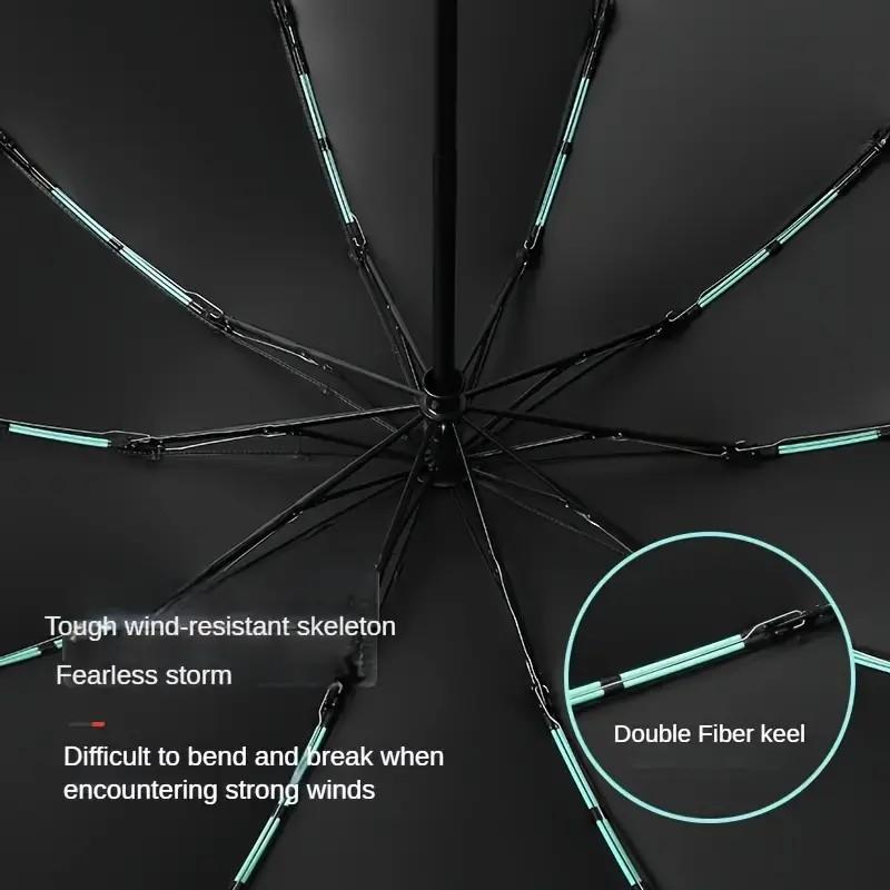Double 10 Bone Reverse Automatic Umbrella, Reflective Strip Safety Folding Umbrella, Sun Rain Two-Use Anti-Bounce Shade Umbrella, Lightweight Foldable Umbrella, Portable Folding Umbrella, Sunshade Umbrella
