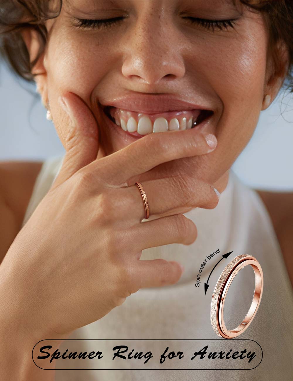 Trendy Fidget Rings for Women Men -2 4mm Titanium Steel Spinner Ring for Anxiety Stress Relief Glitter Sandblast Spinning Figit Anxiety Jewelry for Women Gifts