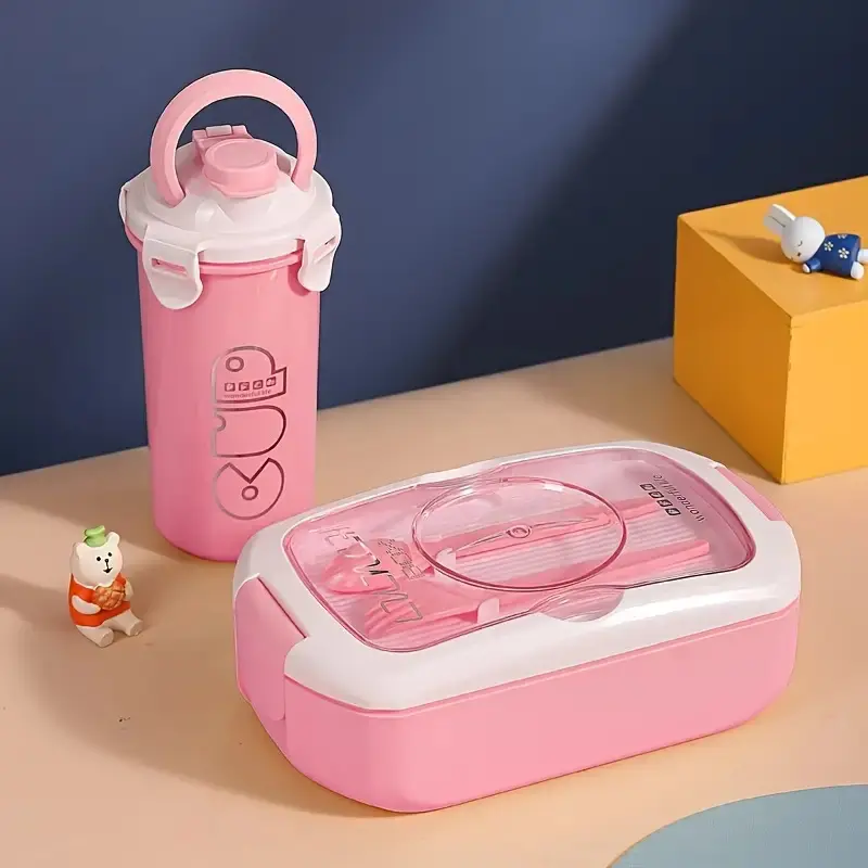 Portable Divided Lunch Box and Cup Set, Bento Box with Sauce Container, Lightweight Lunch Container, Containers for Food, for School & Work, BPA-Free PP Material, Portable Dishwasher-Safe Lunchbox for Commuters and Students, Back-to-School Gift