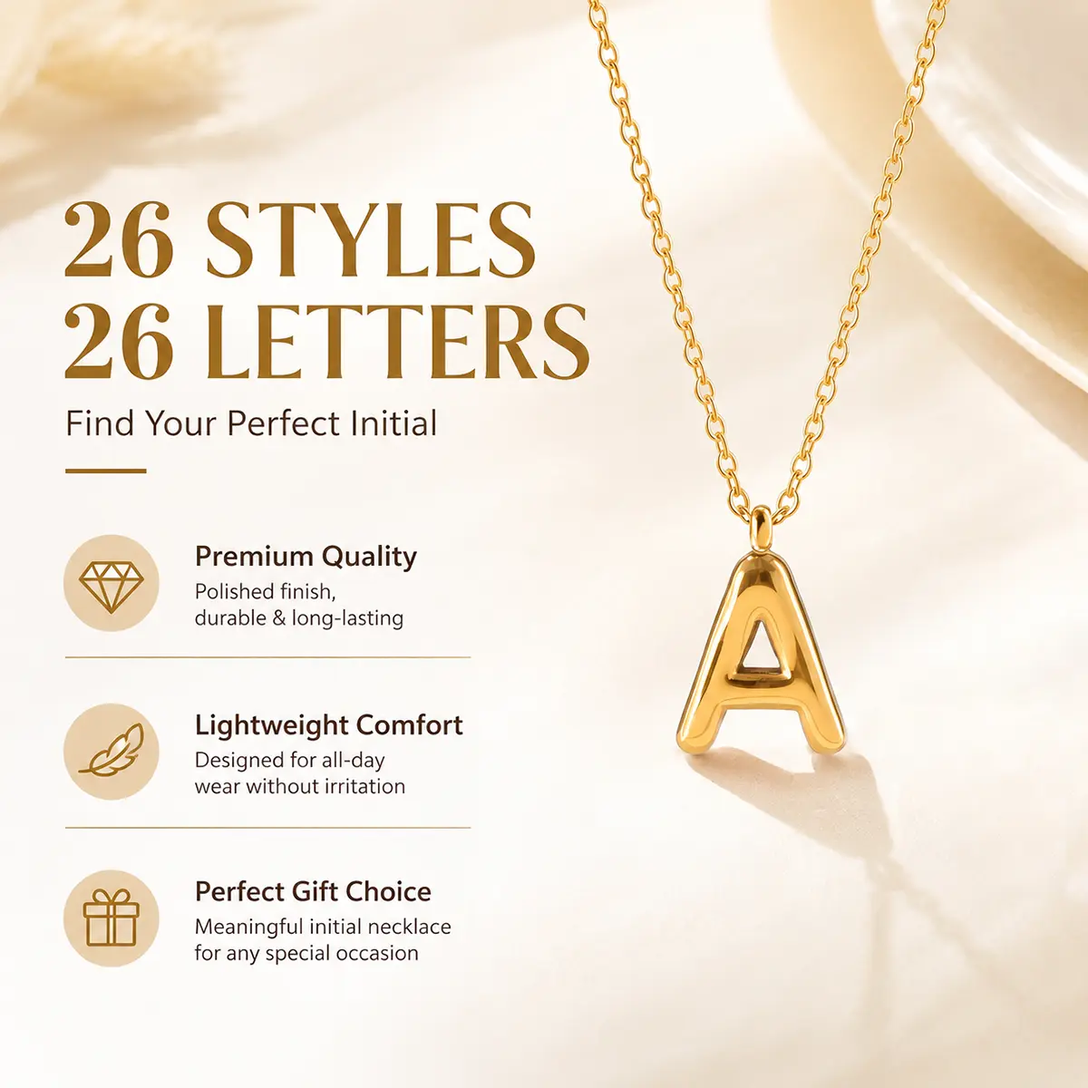 14K Gold Plated Initial A-Z Pendant Necklace, Personalized Letter Pendant Adjustable Monogram Name Pendant Minimalist Necklace Daily Vacations, Party Wear, Jewelry, Holiday Gift
