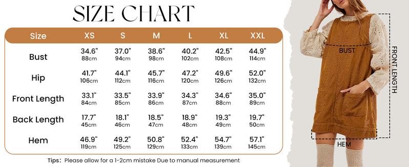 Ommig Women's Corduroy Overall Dress Round Neck A Line Skirtall Jumper Mini Dress Pinafore with Pockets ValentinesDay Outfit