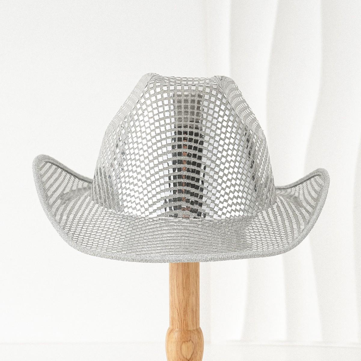 Female unisex western cowboy hat, silver sequined jazz hat, stage music hat punk styleSpeedy Smarts Stylish Hat