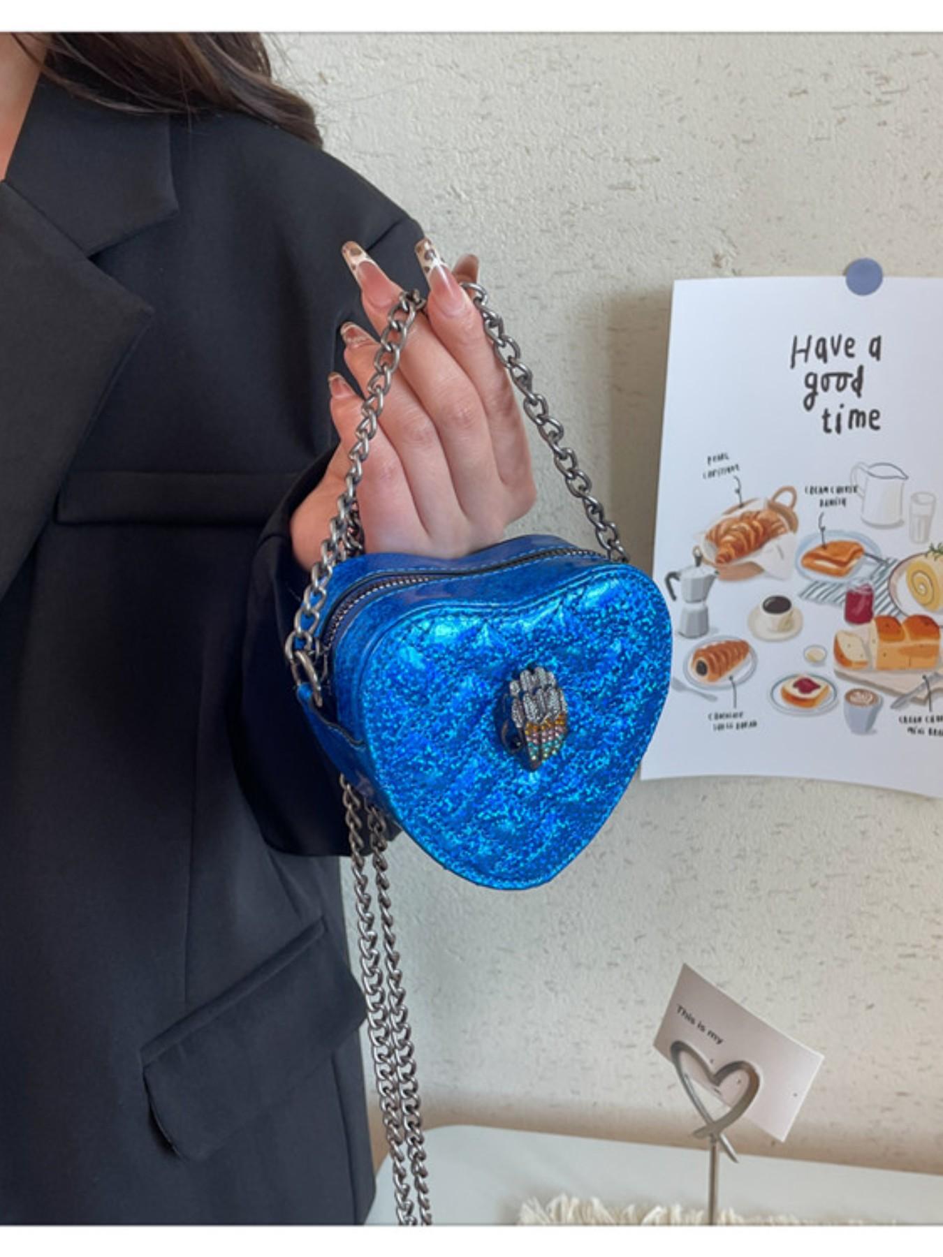 Fashion Heart Mini Bag, Sparkling Trim Design, Detachable Chain Decor, Ideal for Girls' Night Out, Stylish Evening Accessory