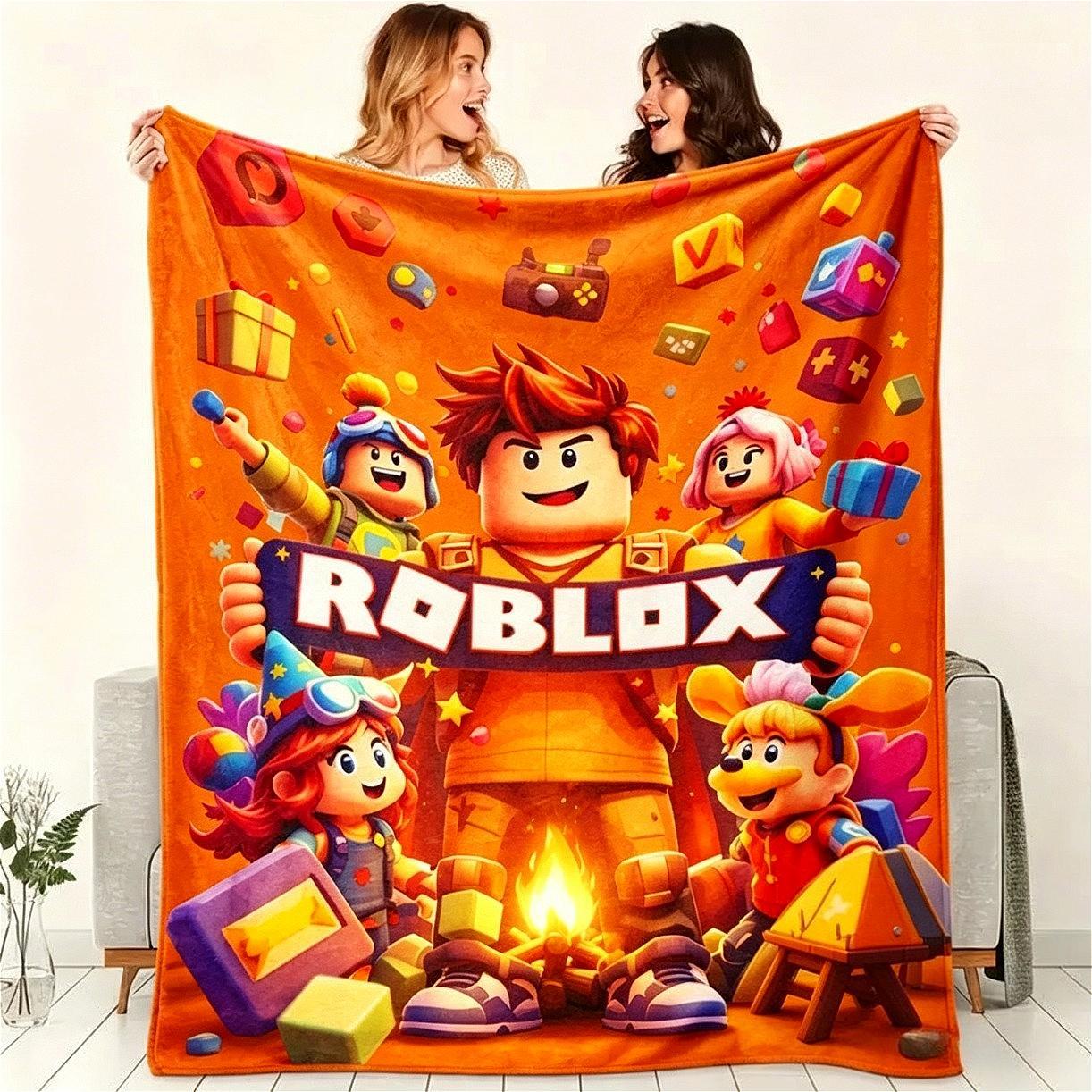 Roblox Gaming Flannel Blanket for Kids & Adults, Soft Breathable Block Design Cozy Throw Blanket, Ultra Warm Fleece Blanket for Bed Couch Sofa Game Room Dorm Decor, Gamer Birthday Graduation Christmas Holiday Gift for Boys Girls