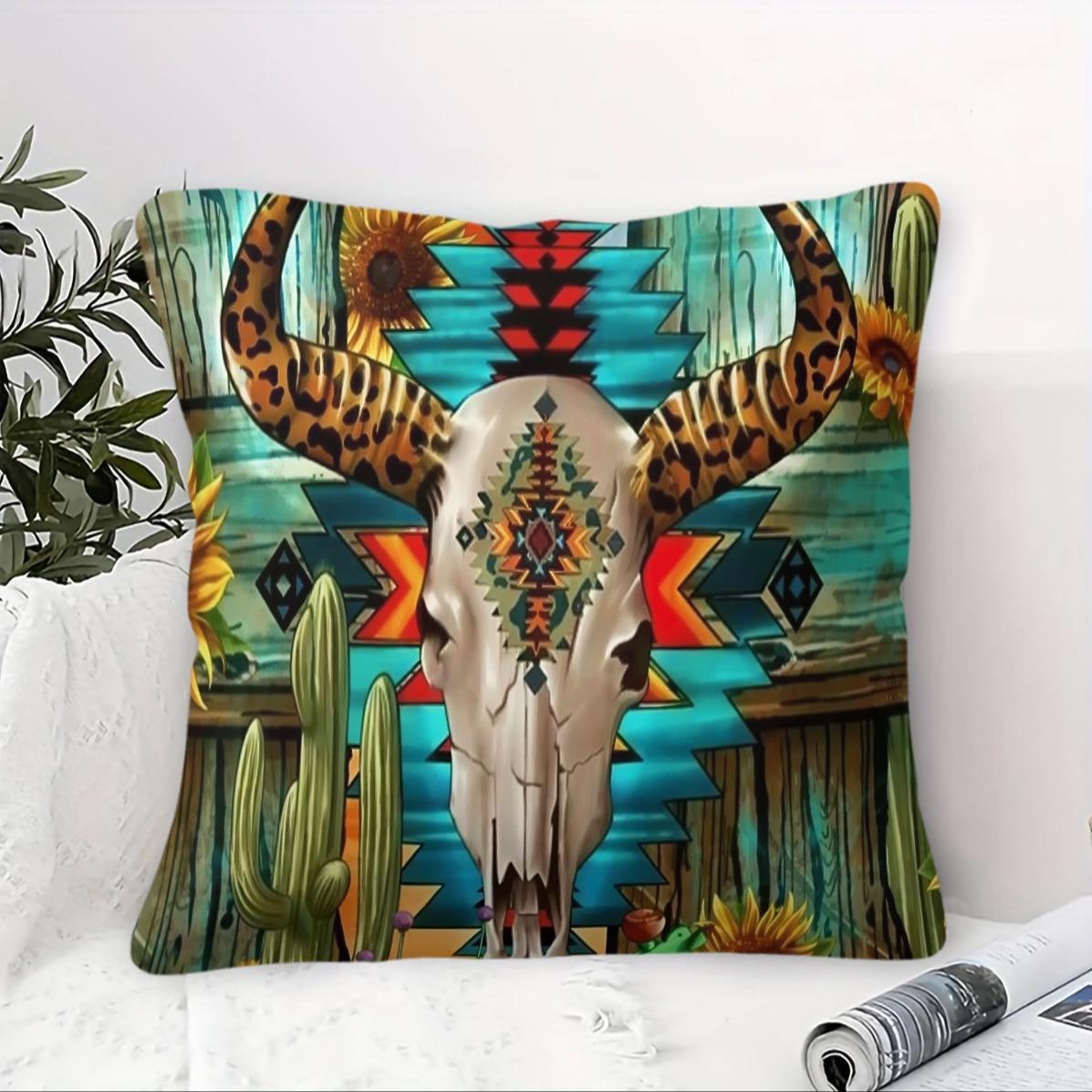 Bohemian Western Country Style Pillow, Machine Washable, Diverse Artistic Trendy Prints, Plush and Soft Filling, Universal for All Scenes and People, Sofa Decorative Cushion (Includes Pillow Insert, Removable), Home Decorative Cushion