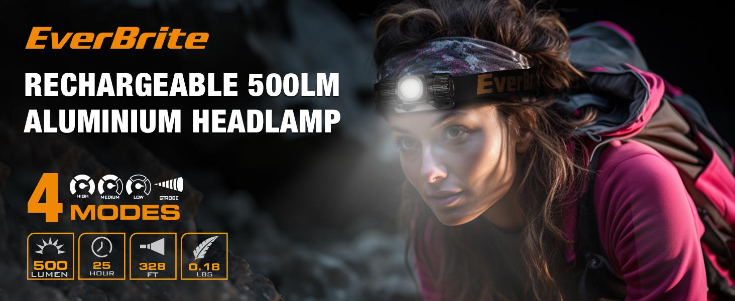 #JumpstartSale EverBrite Rechargeable Headlamp, 500 Lumen LED Rechargeable Headlight with 4 Light Modes, Magnetic Base and Adjustable Headstrap, Perfect for Camping, Hiking, Caving, Fishing