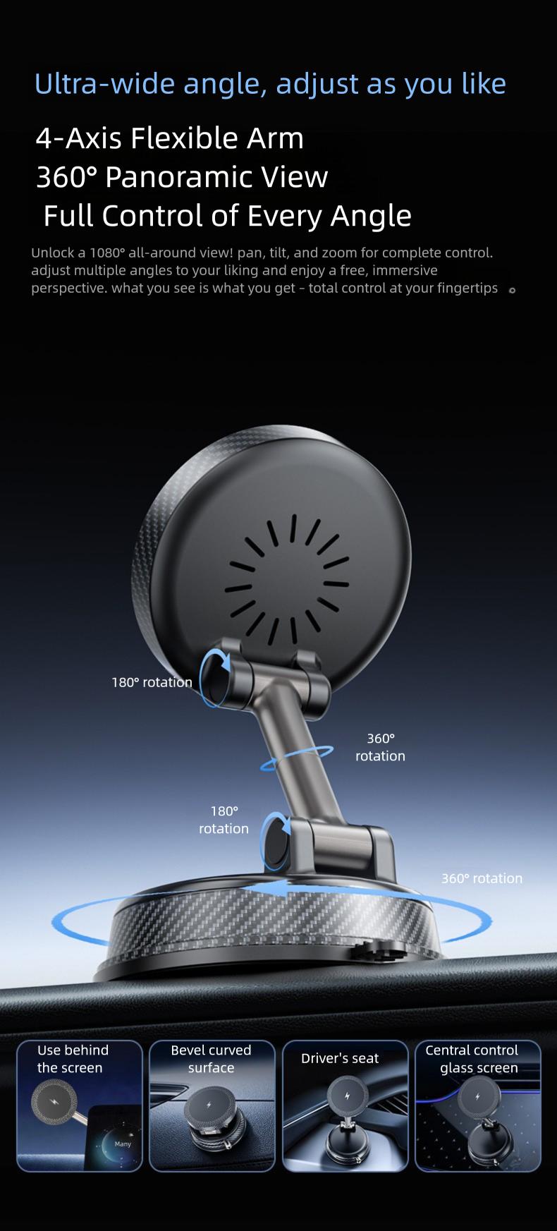 Magnetic Wireless Charging Car Phone Mount, 360 °   Rotatable Universal Holder