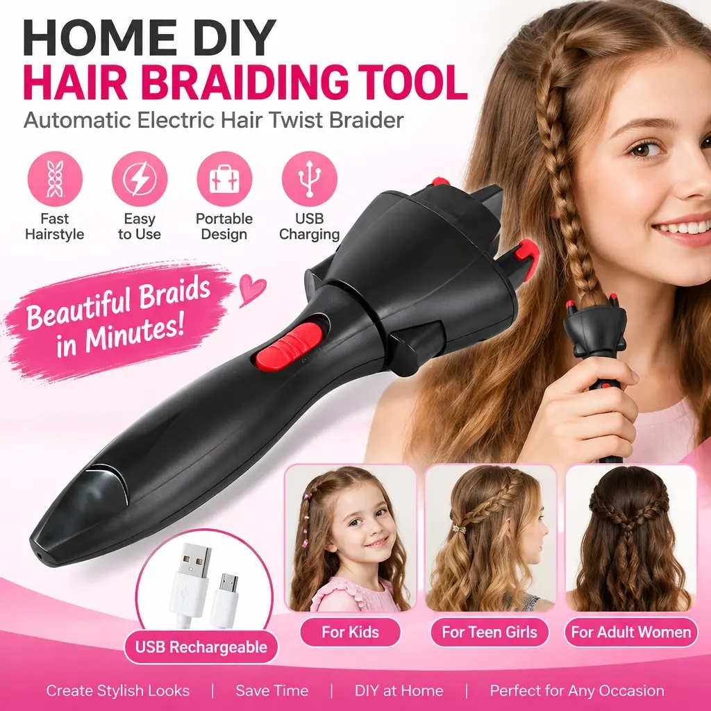 DIY Automatic Hair Braiding Tool, USB Rechargeable Electric Hair Twister Braider Machine, Quick Hair Braid Maker for Kids Teen Girls Women, Convenient Lazy Hairstyle Styling Device