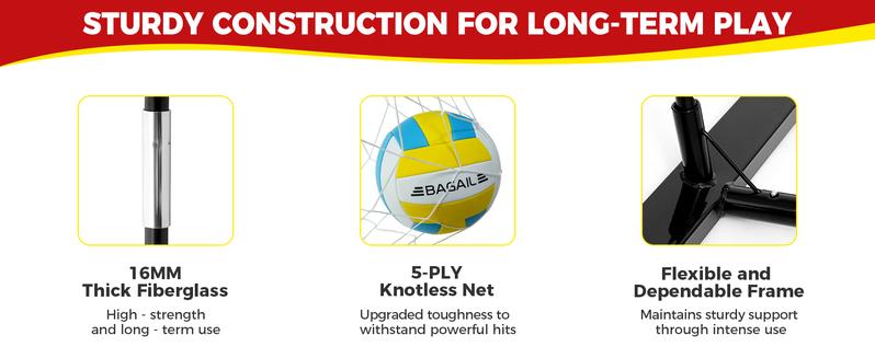 【Holiday Haul】BAGAIL Volleyball Net, 12ft/20ft Portable Volleyball Net for Backyard - Adjustable Height, Heavy-Duty Frame, Freestanding Design - Portable Outdoor/Indoor Volleyball Set with Carry Bag family sport