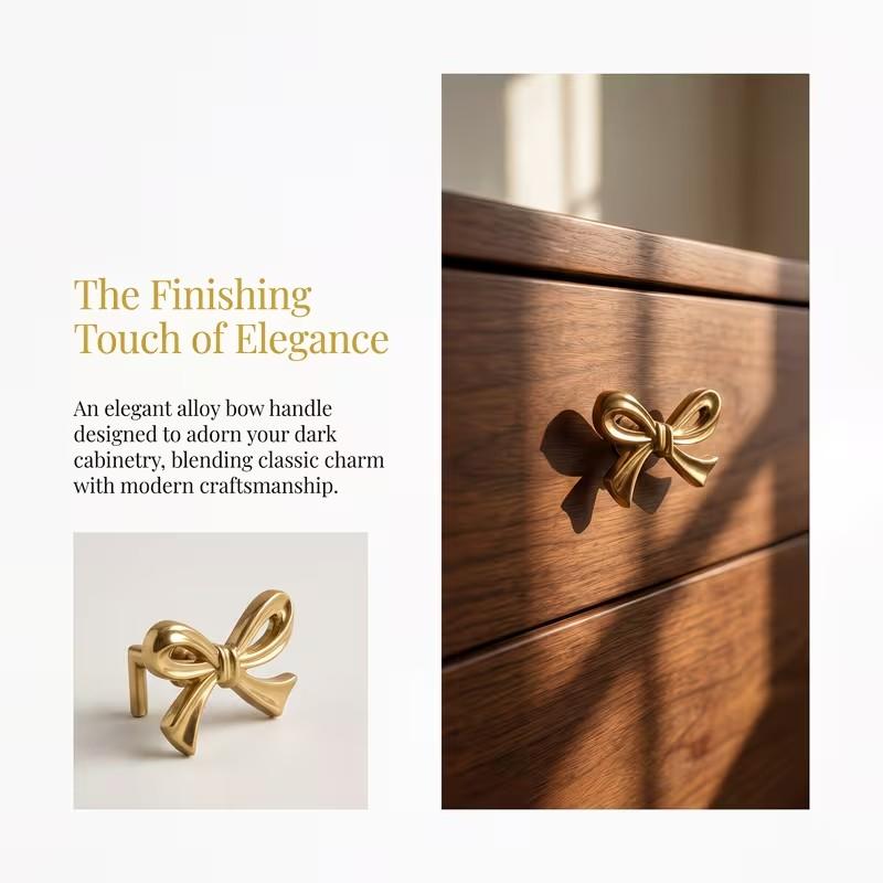 Elegant Cabinet Drawer Pull Handle, Alloy Butterfly Knot Decorative Accessory, Stylish Kitchen Hardware for Modern Homes
