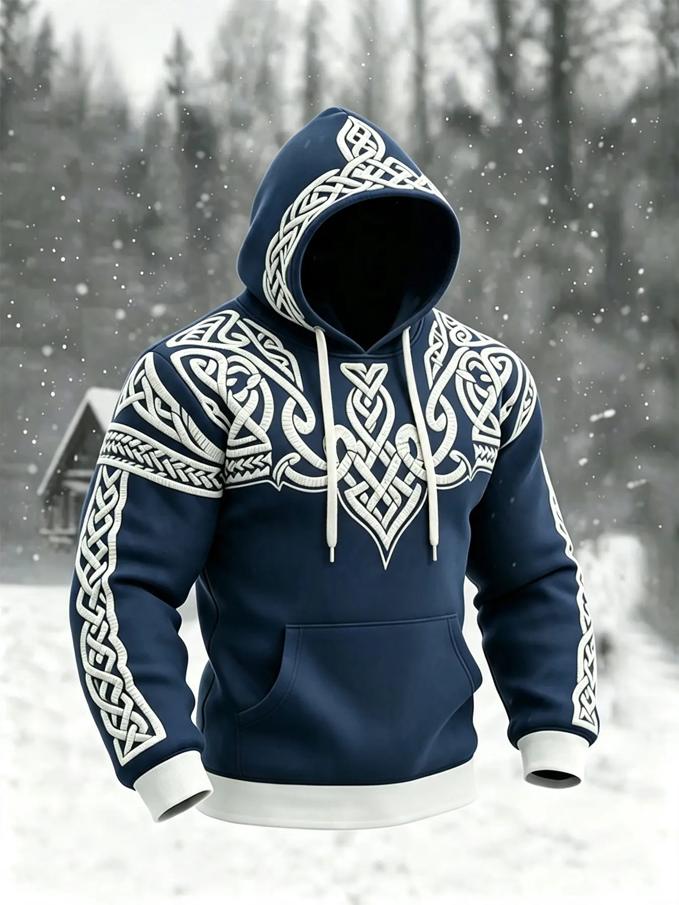 Nordic Celtic Vintage Totem Print Hoodie, Ethnic Style Casual Long-Sleeve Hooded Sweatshirt