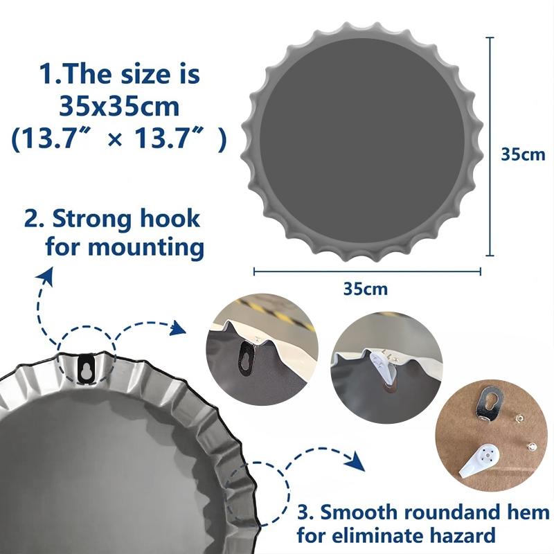 Vintage Beer Bottle Cap Metal Wall Art - 13.8" Round Tin Sign with Black Frame, Perfect for Bar, Pub, or Cafe Decor, Perfect for Room Decor