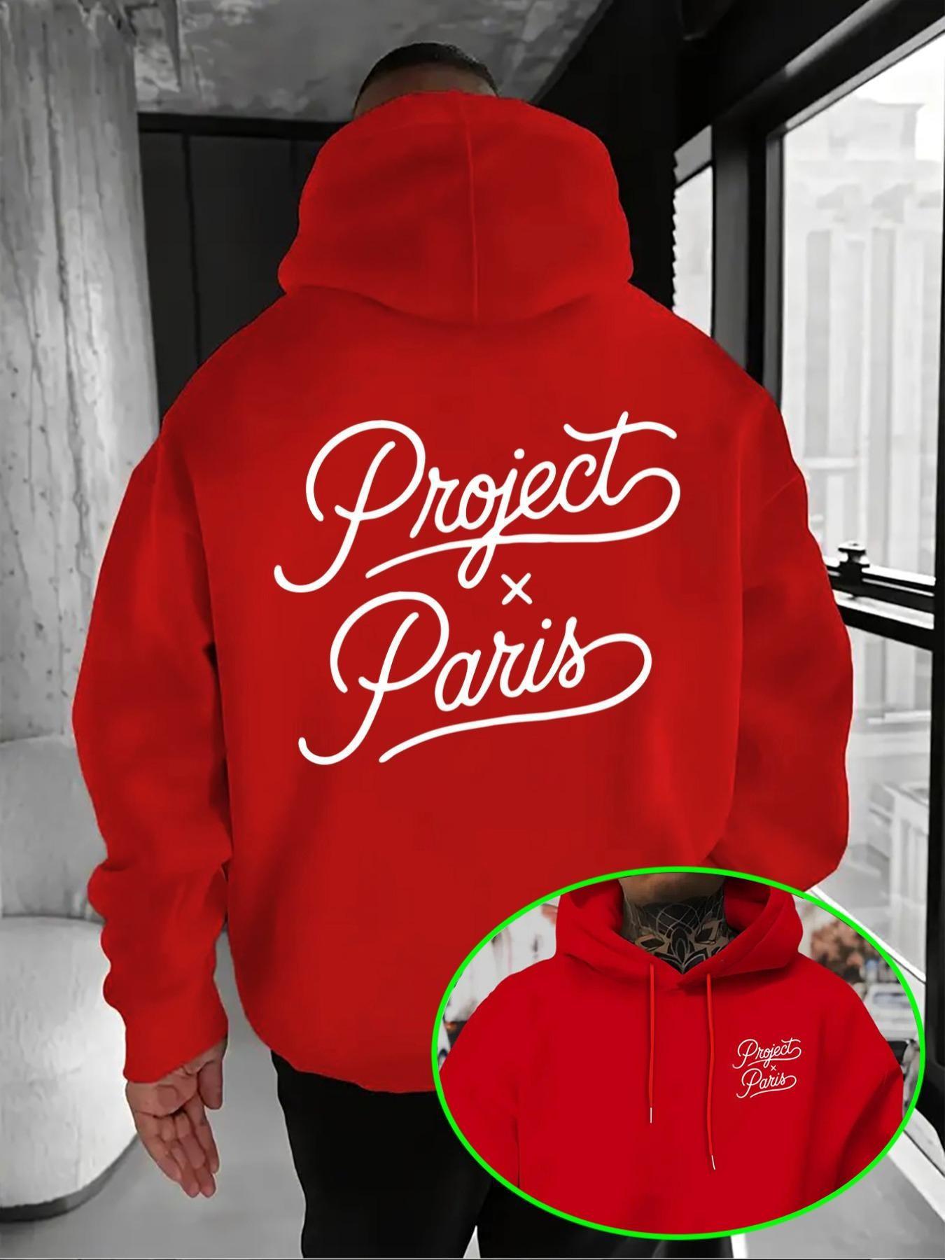 Men's French Trend Hoodie, Project X Paris Artistic Letter Print, Soft Fabric, Casual Fall & Winter Wear, Street Style