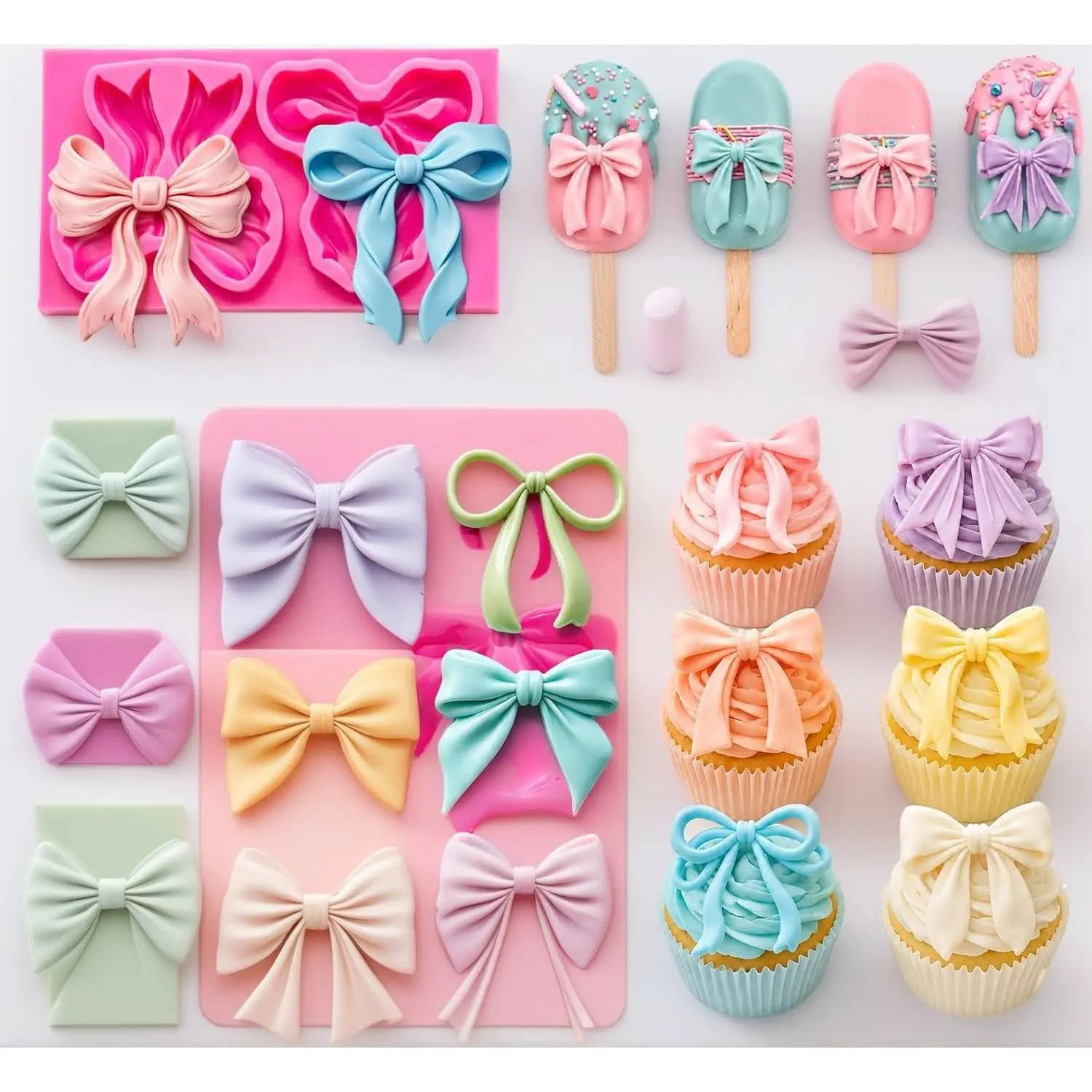11 Cavities Bowknot Silicone Mold, Coquette Bow Chocolate Fondant Mold for Baking Candy Making