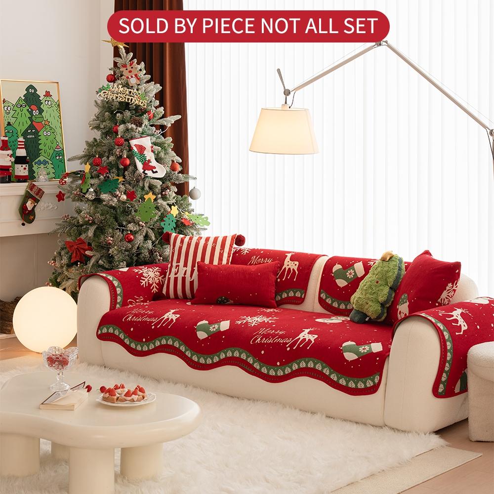 Christmas Holiday Sofa Cushion, Chenille Non-Slip Decorative Couch Pad for Living Room Bedroom Office, Pet Friendly Anti-Scratch No Shedding, Sofa Couch Covers