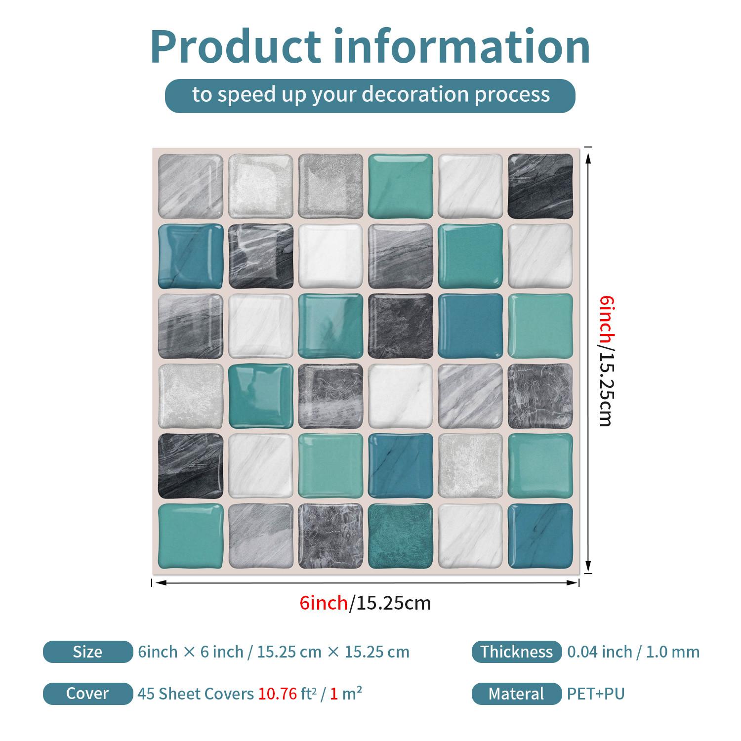 Detachable Mosaic Tile Stickers - 3D Crystal Epoxy Coating, High Definition Print, Thick Release Paper & Super Strong Glue For Long-Lasting Home Decor Stickers (12/24 Pieces)