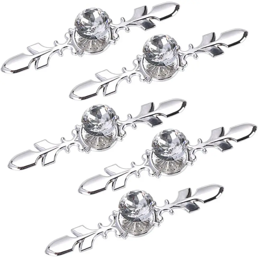 Drawer Dresser Knobs Pull Handles - Crystal Glass Diamond Decorative Knobs with Plate, Cabinet Cupboard Door Knobs with Screws for Kitchen Bathroom Office Decoration Pack of 5