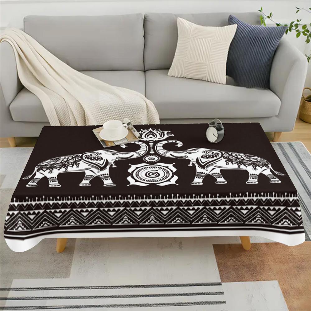 Bohemian Elephant Pattern Tablecloth Set, Fabric, Suitable for Dining Tables, Tea Tables, TV Stands, Picnic Mats, Home and Party Use, Picnic Table Cover