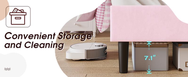 VanAcc Bed Frame with Adjustable Cloud Headboard and Customizable LED Light, Velvet Upholstered Bed, Unique Bedroom Furniture, No Box Spring Needed, Twin/Full/Queen