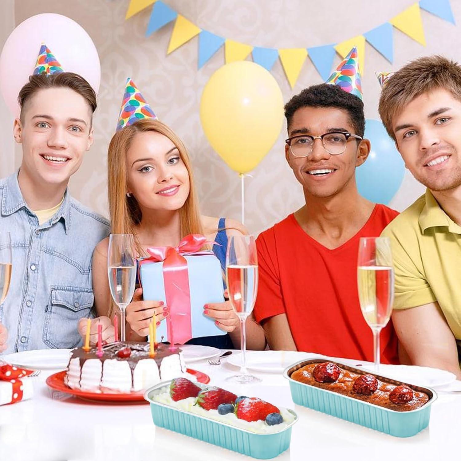 20pcs Long Rectangle Tiramisu Chocolate Packaging Foil Boxes, Aluminum Cake Box Dessert Molds, Disposable Foil Cups for Baking