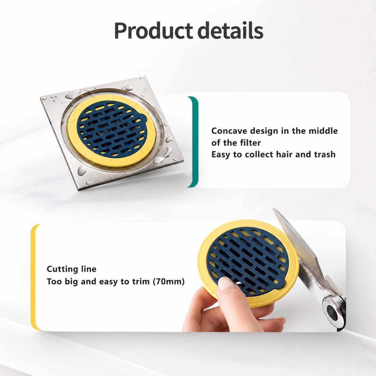 Upgraded Stainless Steel Shower Drain Cover with Removable Hair Catcher, Dual Seal Anti Odor Core, Non Slip Bathroom Kitchen Floor Drain Protector, Rust Proof Clog Prevention Essential