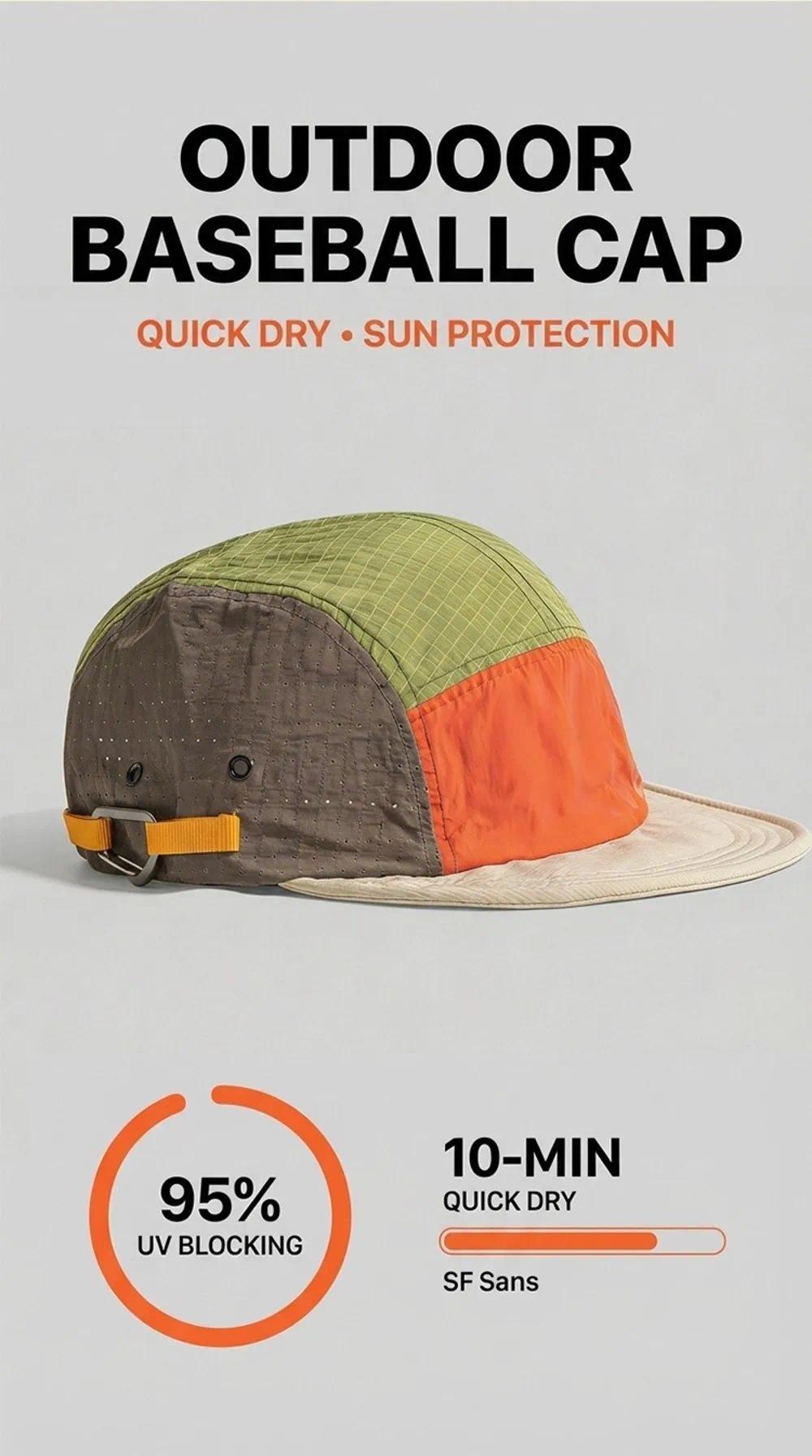 5-panel Men Baseball Caps Color Matching Lightweight Quick Drying Cap Breathable Sun Protection Duck Tongue Cap