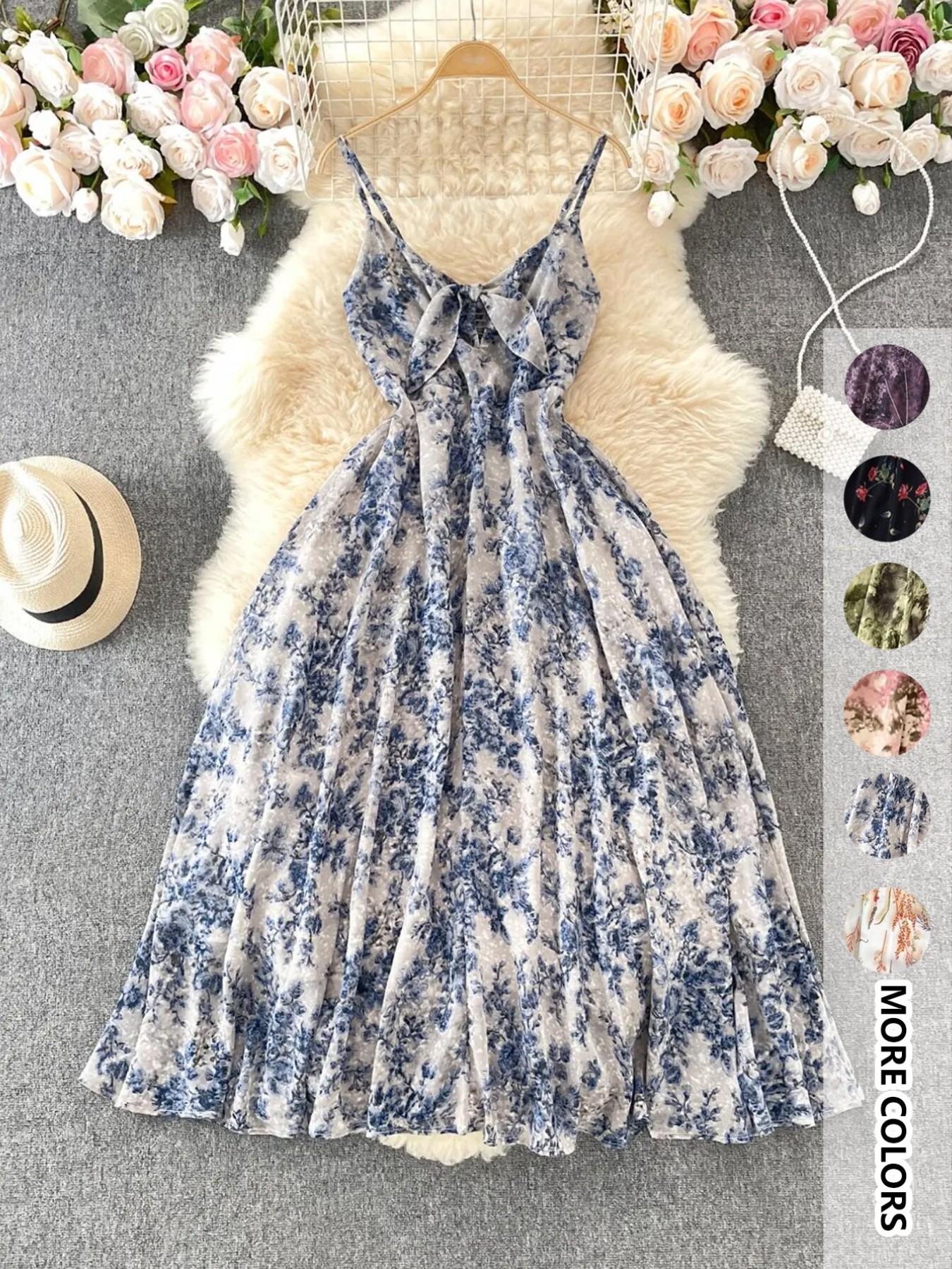 Women's Boho Style Floral-Print Spaghetti Strap Cami Dress, Bohemian Fashion Casual A-Line Dress for Beach Holiday Vacation, Perfect for Summer Women's Boho Style Floral-Print Spaghetti Strap Cami Dress, Bohemian Fashion Casual A-Line Dress for Beach Holiday Vacation, Perfect for Summer