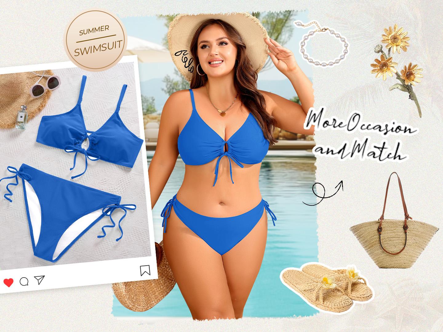 Daci Women's Plus Size Triangle Bikini Set, Sexy Tie Front Two-Piece Swimsuit