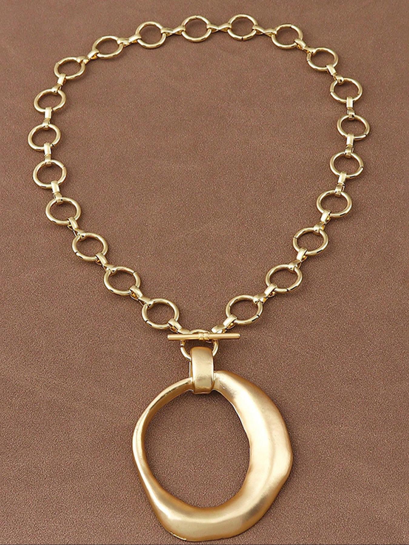 1pc Boho Fashionable Matte Gold Color Hollow Open Irregular Large Pendant Chunky Chain Statement Necklace Suitable For Women's Daily Wear 18"+2" Extend Chain