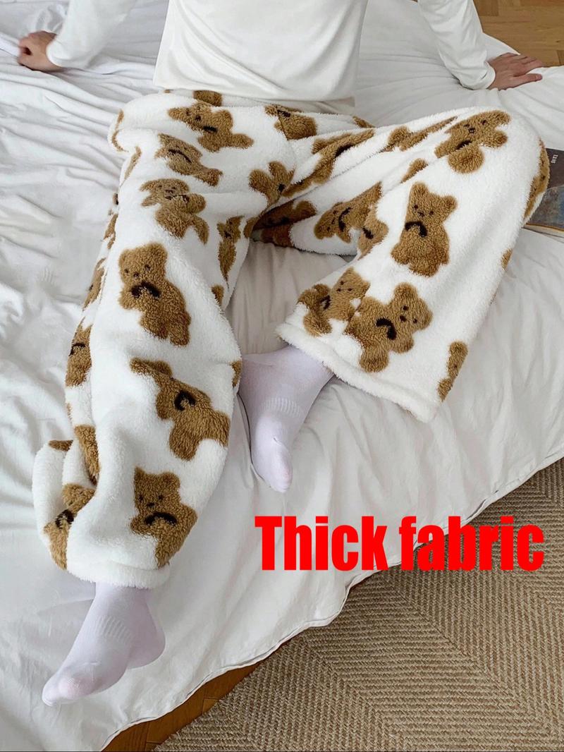 Unisex Plaid Fleece Print Drawstring Pants, Casual Daily Wear, Winter Warm Sleepwear, Christmas Gift, Long Pants