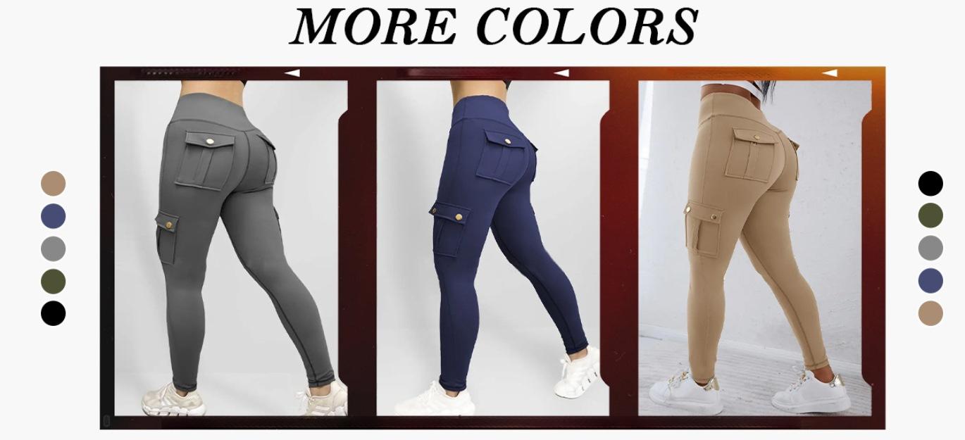 Women Cargo Pocket High Waist Leggings, Stretch Slim Fit Workout Pants, Casual Athletic Running Fitness Trousers