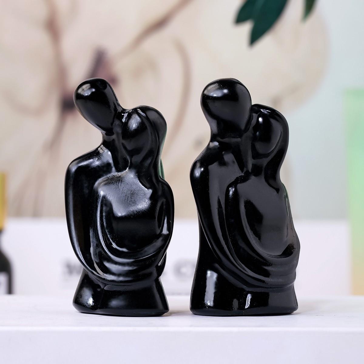 Natural Obsidian Carved Healing Crystal Stone, Valentine's Day Gift, Powerful Energy Couple Ornament, Enhances Emotional Connection