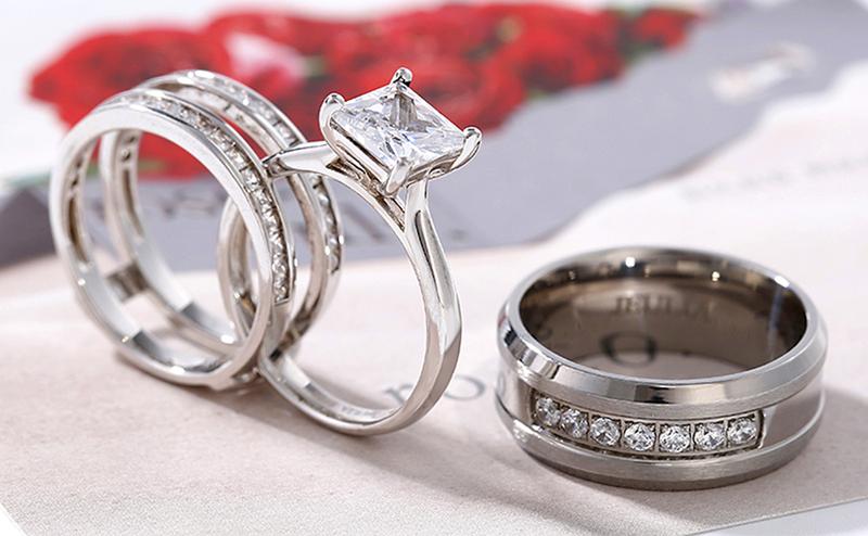 Jeulia 4.37 Carat Engraved Pricess Cut Cubic Zirconia Engagement Ring  Wedding Bands for Women CZ Solitaire Sterling Silver Anniversary Bridal Promise Rings Set wedding set Sterling Silver Zircon