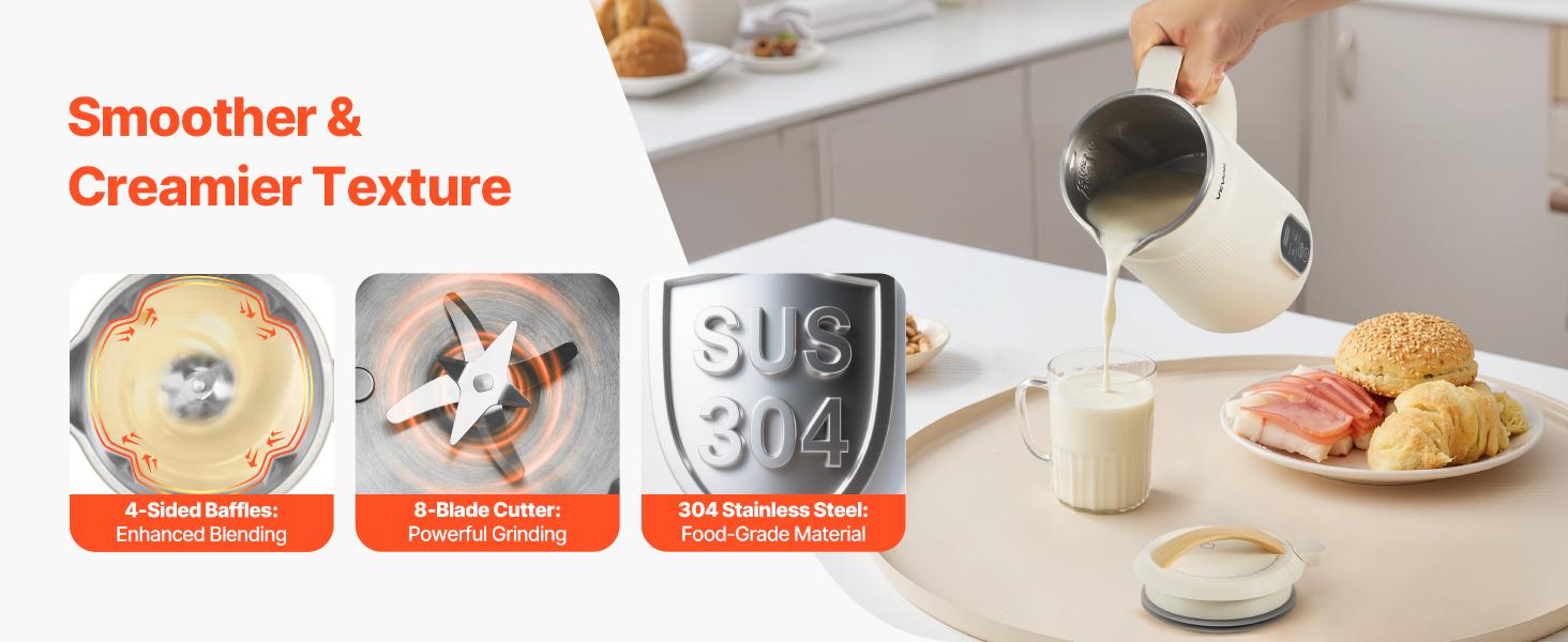 6-in-1 Nut Milk Maker, 20 oz Soy Milk Maker Machine with 6 Blades, for Homemade Oat, Nut, Soy, Juice, Plant-Based and Non Dairy Beverages with High-Temp Self-Cleaning, Boil Water, 12-Hour Delay