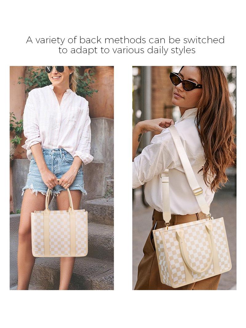 Checkerboard Pattern Tote Bag, Fashionable Canvas Classic Shoulder Bag for Women, Casual Trendy Versatile High-quality Daily Commuting Bag, Girl Fashionable Shopping Bag