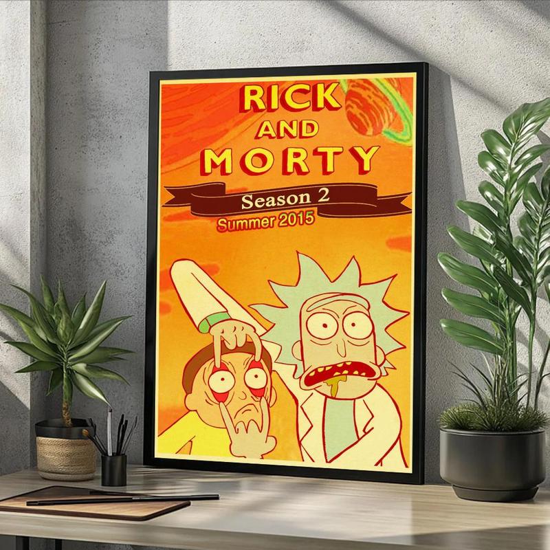 Vintage Cartoon Anime R-Rick And M-Morty Painting Calligraphy Fashion Canvas Wall Art Poster, Modern Aesthetic Waterproof Print, Fade-Resistant & Scratch-Proof Texture, Trendy Home Decor for Living Room Bedroom Office, Multiple Sizes