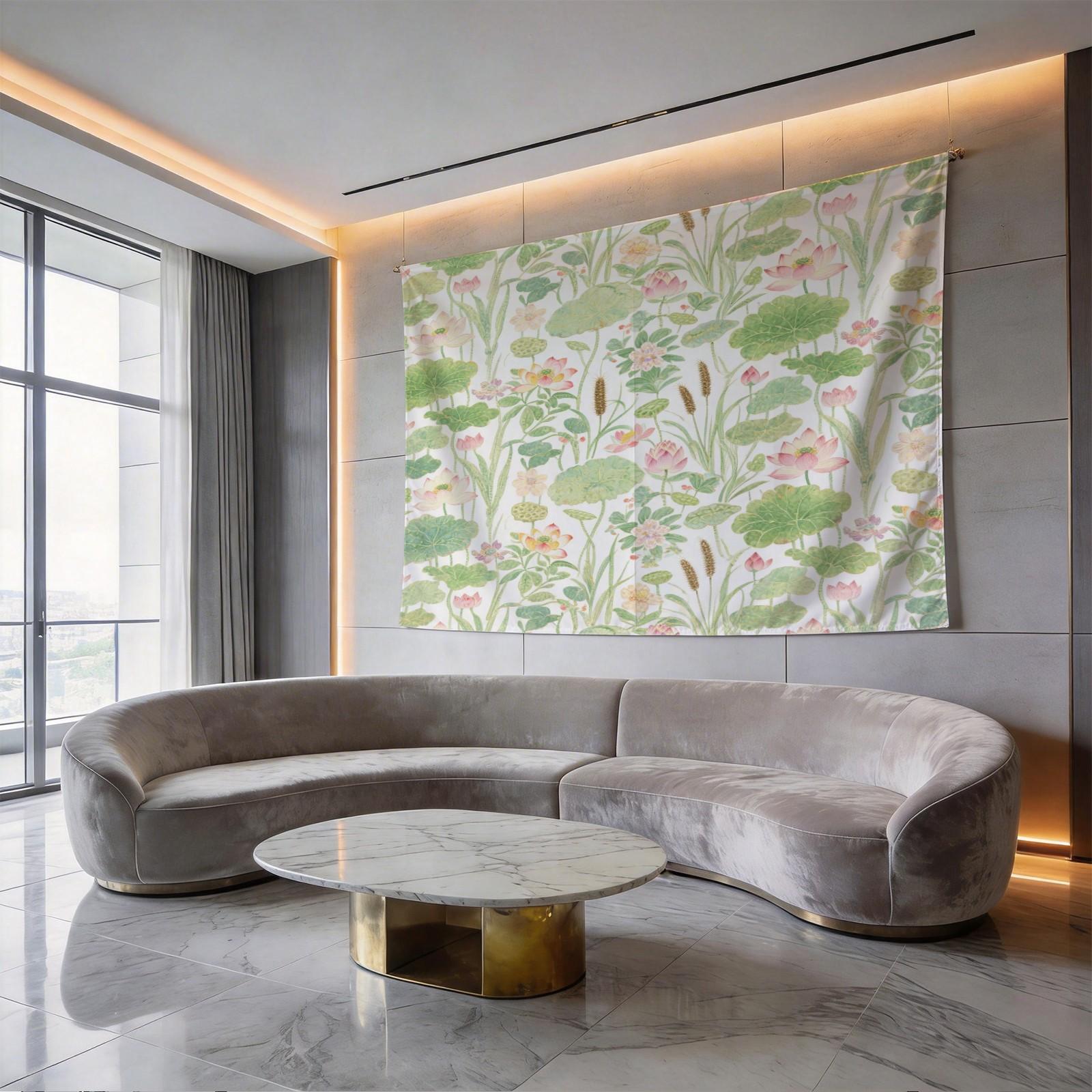 1 Piece Watercolor Lotus Pond Tapestry, HD Digital Printed Wall Hanging Tapestries, Aesthetic Boho Tapestry, Easy to Install for Living Room Bedroom Dorm Home Decor