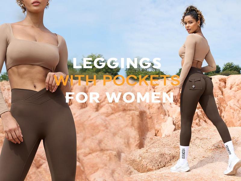 YEOREO CoreFlex Women’s Scrunch Leggings with Pockets High Waist V Cross Yoga Pants Butt Lifting Workout Tights Fitness Seamless Athletic Stretchable