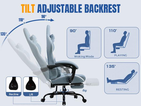 【2026 Promotion】GTPLAYER Gaming Chair with 135 Degree Recline Fabric Office Chair Pocket Spring Seat Memory Foam Lumbar Support High Back Computer Chair 2026 New Year Sale 50% Off