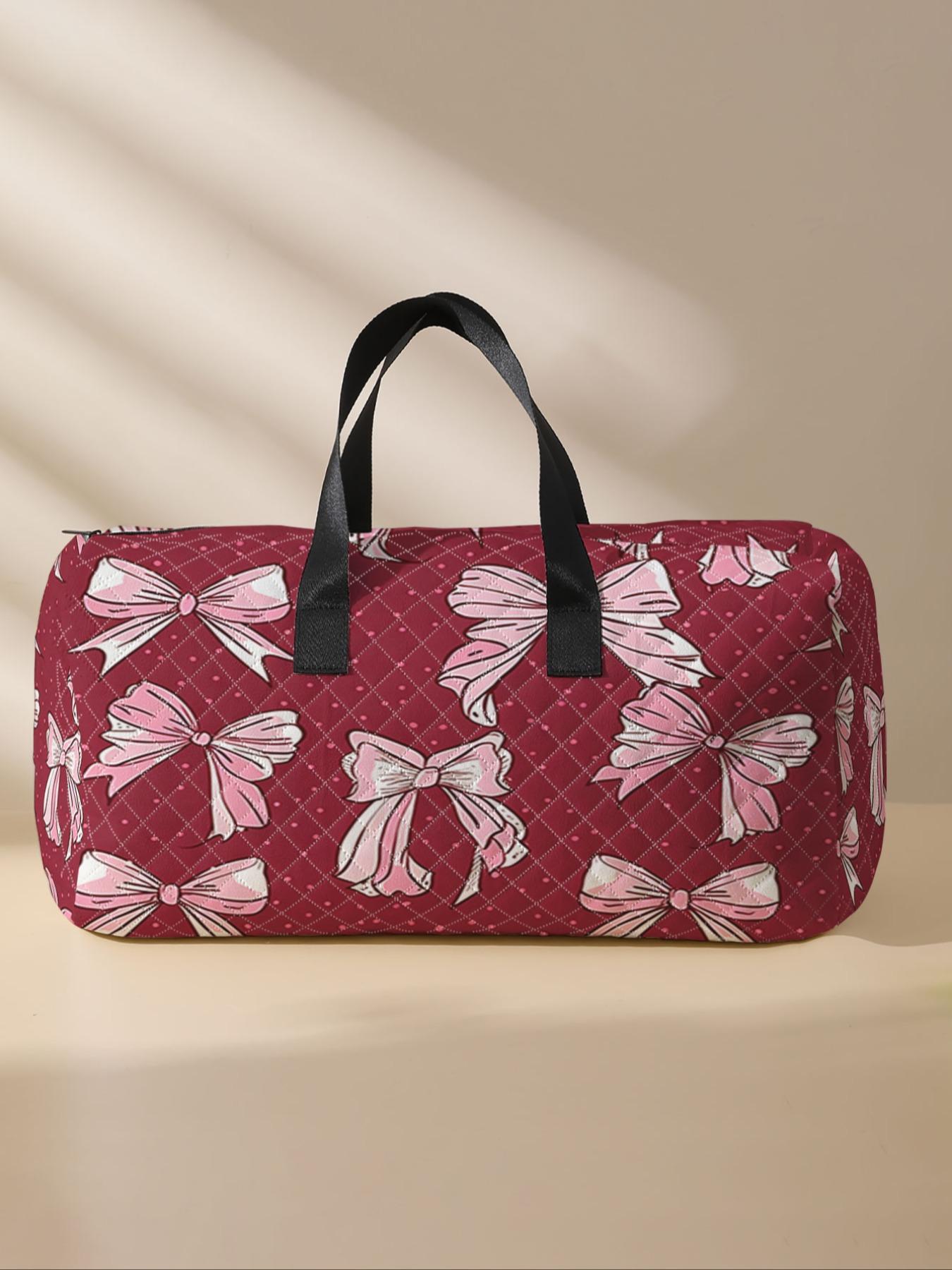 2024 New Style Quilted Bow Pattern Duffle Bag, Large Capacity Travel Bag, Portable Overnight Duffel Bag with Shoe Storage, Fashionable Travel Bag for Women & Girls