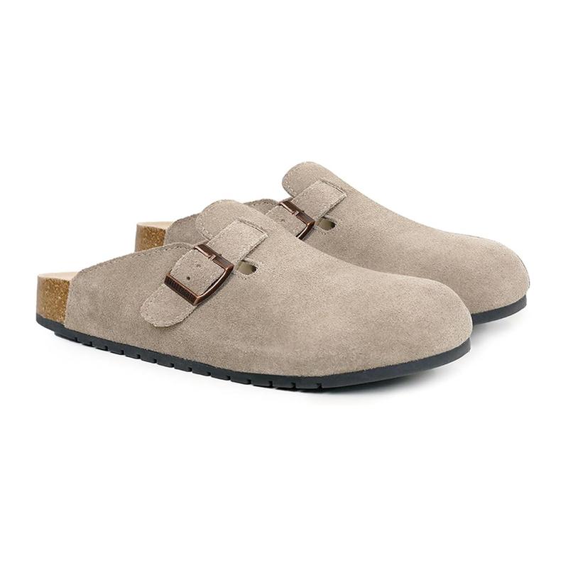Unisex Round Toe Cork Footbed Clogs,Clogs for Women  Mens Suede Soft Leather Clogs  Potato Shoes Slide Outdoor Gym Shoes with Arch Support Flat Buckle Clogs Retro Fashion Walking Shoes Slippers
