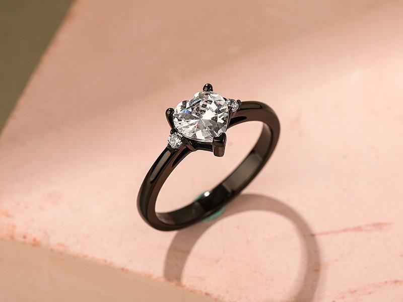 Jeulia Three Stone Heart Cut Sterling Silver Ring