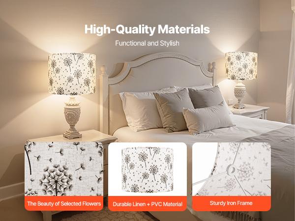 VEVOR Drum Lamp Shade 2 Set, 13 in Topx 13 in Bottomx 10 in High, Medium Drum Linen Lampshade, Replacement Lamp Shade for Table Lamps Floor Lamps, Easy Assembly Required (Light Dandelion Pattern)