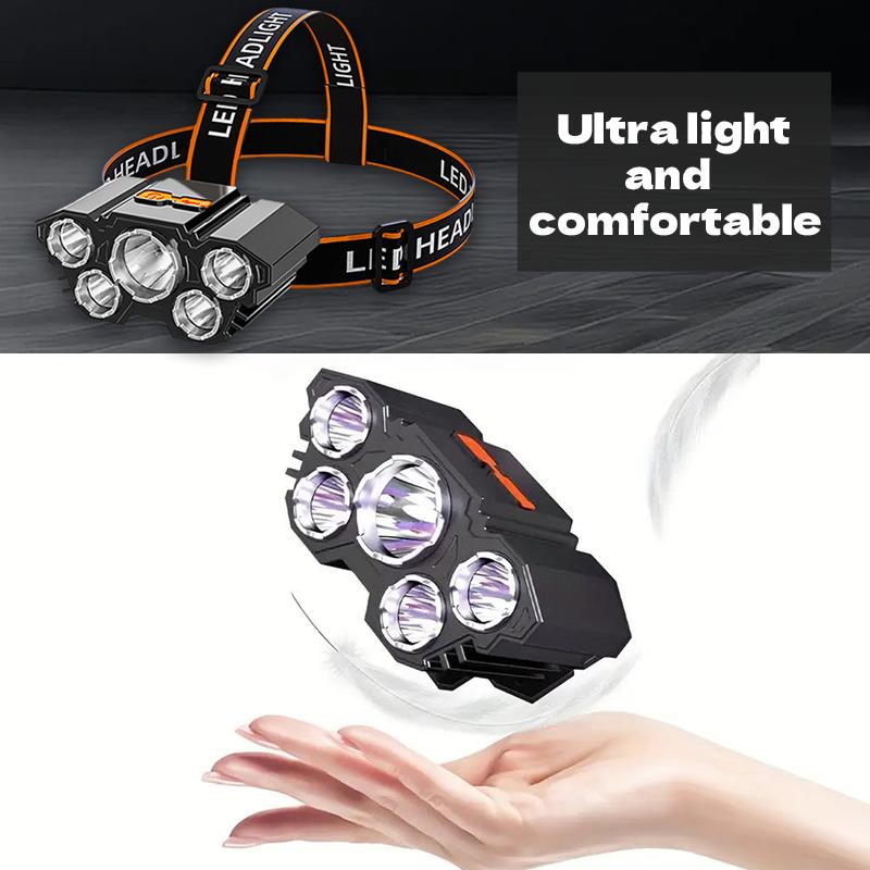 18000-Lumen 5-LED Adjustable USB-Rechargeable Waterproof Headlamp with 2 Portable Flashlights, Headband, ABS Build, Car Maintenance Use, Father's Day Gift (Home & Festive Gift Supplies), Portable Working Lights, Rechargeable Led Spotlight