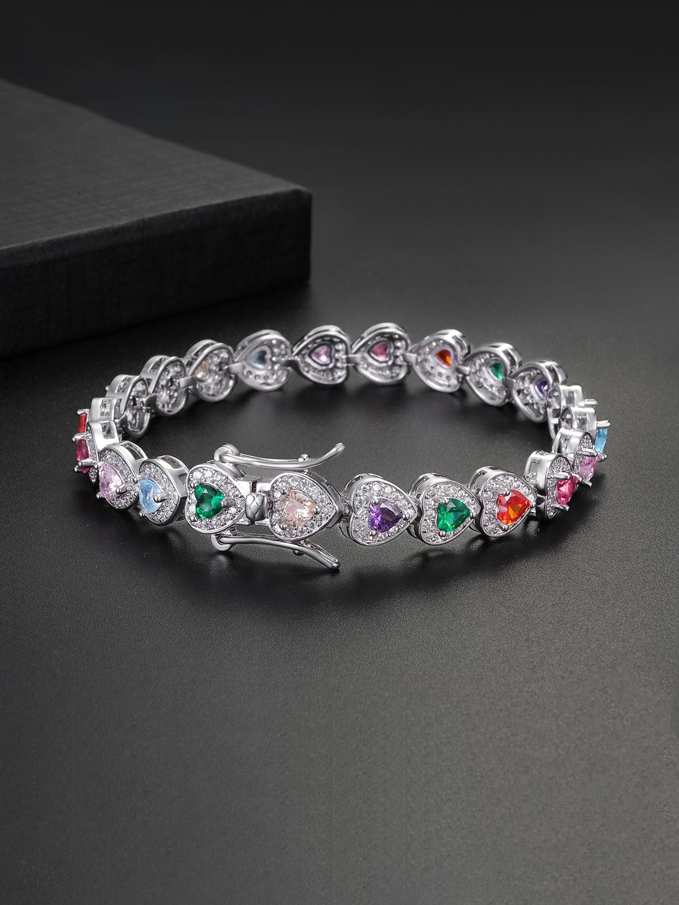 1PC ICED CHICS colorful heart-shaped bracelet, Exquisite Bracelet, an elegant and noble bracelet. Give it to your mother or partner. It's beautiful and fashionable, enhancing your temperament
